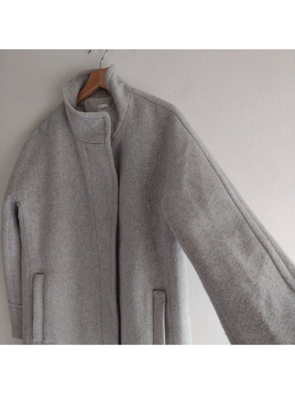 J Crew Womens Wool Blend Coat 12 Gray Funnel Collar Heavy Winter Jacket - Picture 5 of 14